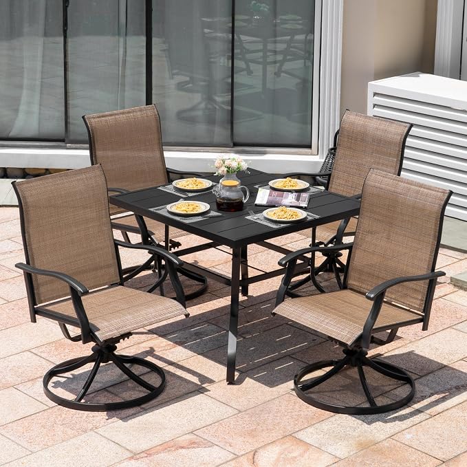 NUU GARDEN Patio Dining Chairs Set of 4, Swivel Patio Sling Chairs Set of 2 All-Weather Textilene Outdoor Chairs with Iron Frame for Outdoor Lawn Garden Backyard, Brown - Image 5