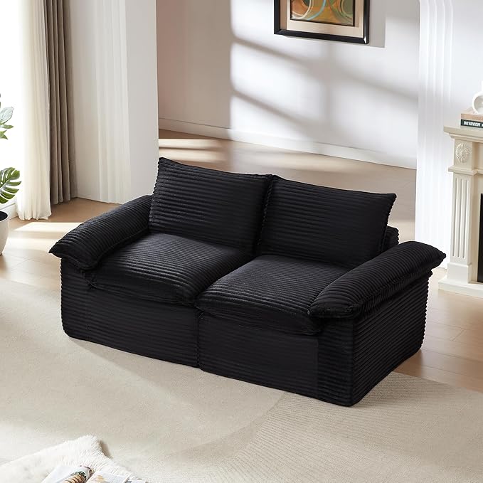 80-Inch Boneless Love Seat Couches in a Box, Modern 2 Seat Floor Modular Foam Cloud Sofa Corduroy Loveseat Couch W/Pillow-top Armrests for Home Apartments Bedroom