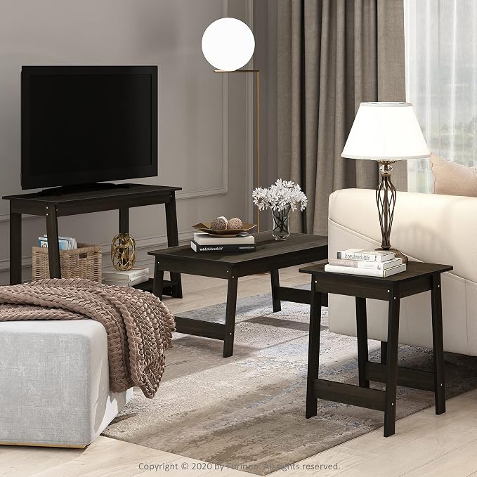 Furinno BEGINNING Side Table, Square Modern End Table with H-Legs, Night Stand, Bedside Table, Soft Edges, Easy Assembly, for Living Room, Bedroom, Espresso - Image 2