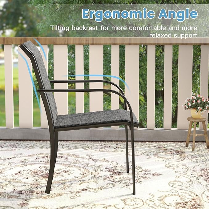 DIFY 11 Pieces Outdoor Patio Dining Set for 10, 60" Grey Wood-Like Round Metal Dining Table and 10 Grey Stackable Textilene Patio Chairs, Outdoor Table and Chairs for Backyard Garden Poolside - Image 6
