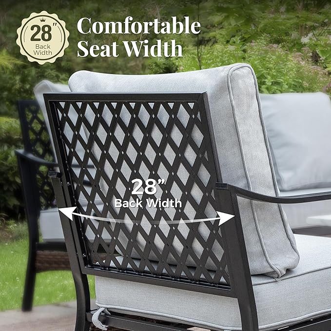 Patio Furniture Set with Coffee Table, Outdoor Conversation Set with 2 x Rocking Chairs, 1 x 3-Seat Sofa for Lawn Garden Backyard, Light Grey