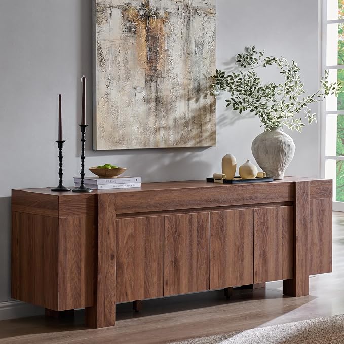 OKD Modern Farmhouse TV Stand, 70" Long Media Console Table with Storage Cabinet, Wooden Entertainment Center for Living Room, Walnut by OKD