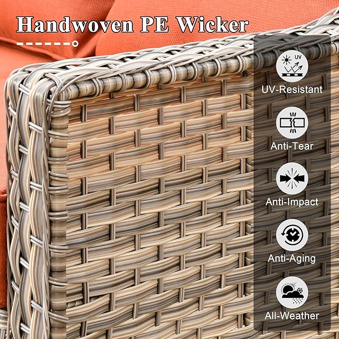Patio Conversation Set,5 Pieces Wicker Patio Furnitures with Swivel Chair and Coffee Table,All Weather Patio Furniture Set for Garden,Backyard,Poolside and Patio,Bold Orange