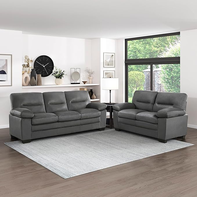 Lexicon 63" Sofa, Comfy Modern Sofa with Pillow-Top Arms, Couch for Living Room Apartment Lounge, Solid and Easy to Assemble, 2-Seater Couch, Dark Gray