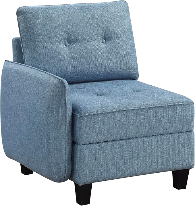 Lexicon Modern Modular One Arm Side Chair with Hidden Storage, Textured Fabric Chair with Button-Tufted Design, Reversible Back Cushion for Living Room/Bedroom/Office, Blue