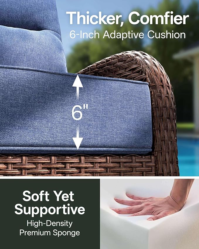 Patio Furniture Set with 6-Inch Thick Cushions, High Back Outdoor Swivel Rocker Chairs and Side Table, 3-Piece Easy Assembly Conversation Set for Porch Deck Balcony Yard in Blue