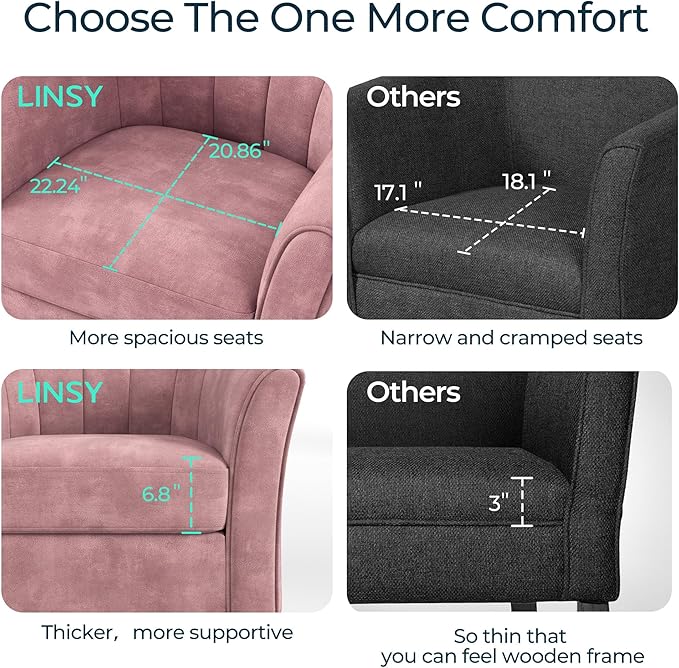 LINSY Swivel Accent Chair Ottoman Set: Velvet Larege Barrel Chair with Foot Rest, Modern Reading Chair Upholstered Armchair with Footrest for Living Room Bedroom Study Room Office (Pink)