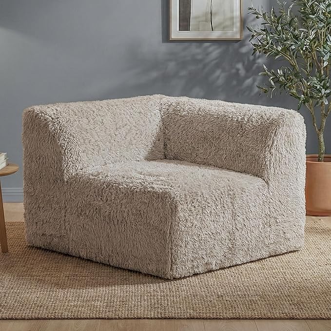 Furniture of America Havyn Modern Faux Fur 1-Seater Modular Foam Sofa Chair with Curved Arm & Deep Seat, Compressed Couch in a Box, No Assembly Required, for Living Room and Office, Taupe