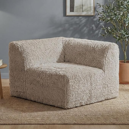Furniture of America Havyn Modern Faux Fur 1-Seater Modular Foam Sofa Chair with Curved Arm & Deep Seat, Compressed Couch in a Box, No Assembly Required, for Living Room and Office, Taupe