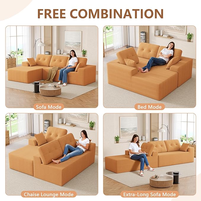 Ball & Cast 106" Modular Sectional Sofa,Cloud Chenille Couch with Deep Seat,Boneless L-Shaped Sectional,Modern Comfort Upholstered Sofa for Living Room,No Assembly Required (Orange,Left Facing Chaise)