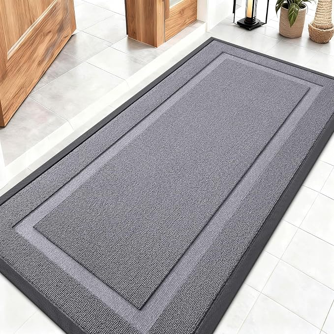 OLANLY Front Door Mat Indoor Outdoor Entrance, Waterproof All-Season, All-Weather Doormat, Sturdy Natural Rubber, Low Profile, Easy Clean Patio Porch Entryway Mat, 47x23, Classic Gray by OLANLY