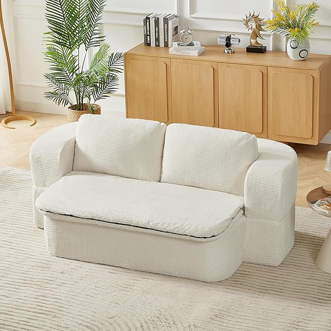 KEIKI 74.8'' Convertible Sleeper Sofa Bed, Modern Folding Futon Couch with Cushion Blanket, Floor Foam Compression Sofa Bed Couch for Living Room, Bedroom, Apartment, No Assembly Required, Beige