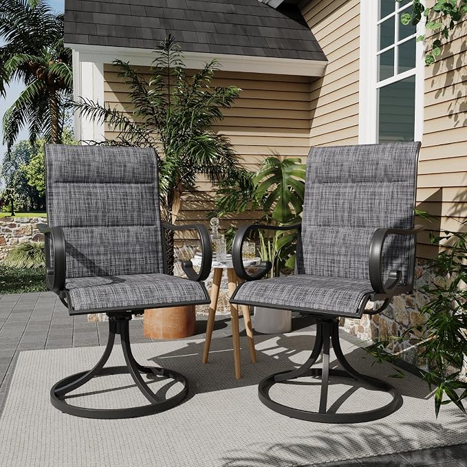 MELLCOM Patio Swivel Chair Set of 6, High Back Padded Textilene Outdoor Dining Chairs with E-Coating Metal Frame, All-Weather Outdoor Furniture Rocker for Backyard, Porch, Garden, Lawn, Grey - Image 2