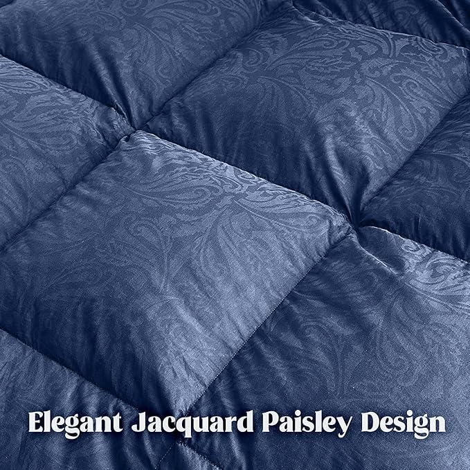 DAICO Goose Feather Down Comforter Oversized Queen Size, All Season Luxury Hotel Fluffy Duvet Insert, Ultra Soft 100% Cotton Shell with 8 Corner Tabs, Paisley Design (98x98'', Navy Blue)