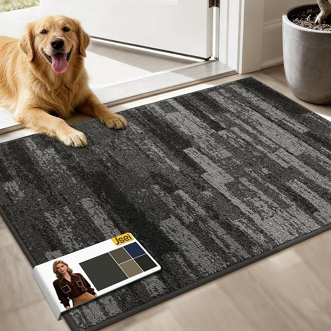 JSEI Dirt Trapper Door Mat 24"x36", Non-Slip Doormats Washable Entryway Mat, Welcome Floor Mat Absorbent Low Profile Dog Door Mats for Front Back Door, Wet Shoes & Paws, Light Gray by JSEI