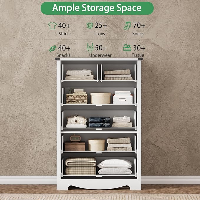 Dresser for Bedroom with 6 Drawers, 46" Tall Wood Chest of Drawers with Deep Drawers & Mental Handle, Modern Dresser TV Stand, Wooden Closet Storage Organizer for Living Room, Hallway, Entryway, White - Image 4