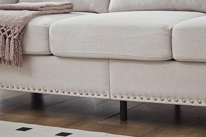 2 Pieses Living Room Sofa Sets Linen Fabric Couch and Loveseat with Nailhead Decor, Soild Wood Legs, Rolled Armrests & Storage ,2PCS Sofas 3 Seaters Couch and Love Seat for Living Room Furniture Sets
