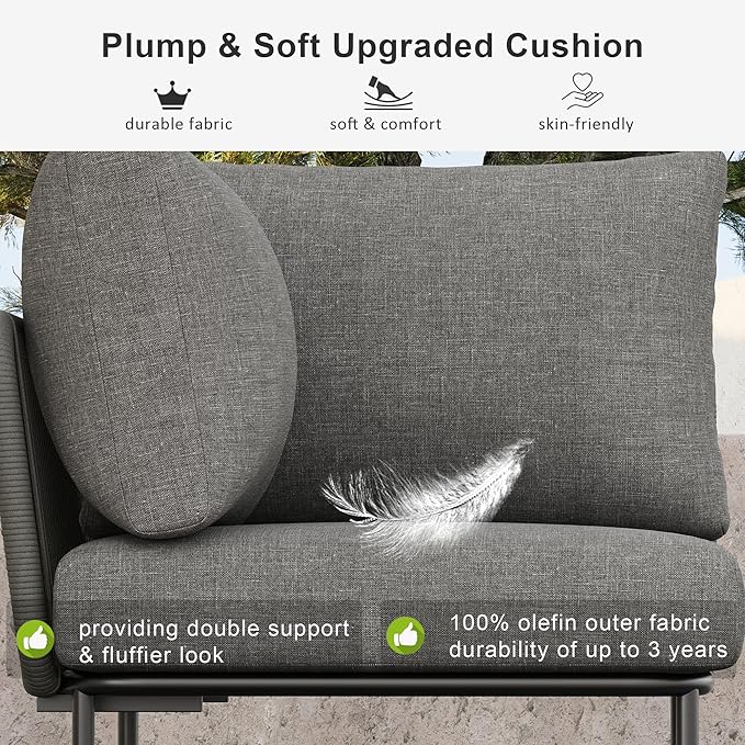 LayinSun 5 Pieces Aluminum Patio Furniture Set, Modern Modular Sectional Sofa with Fire Pit Table and Upgrade Thickness Cushion