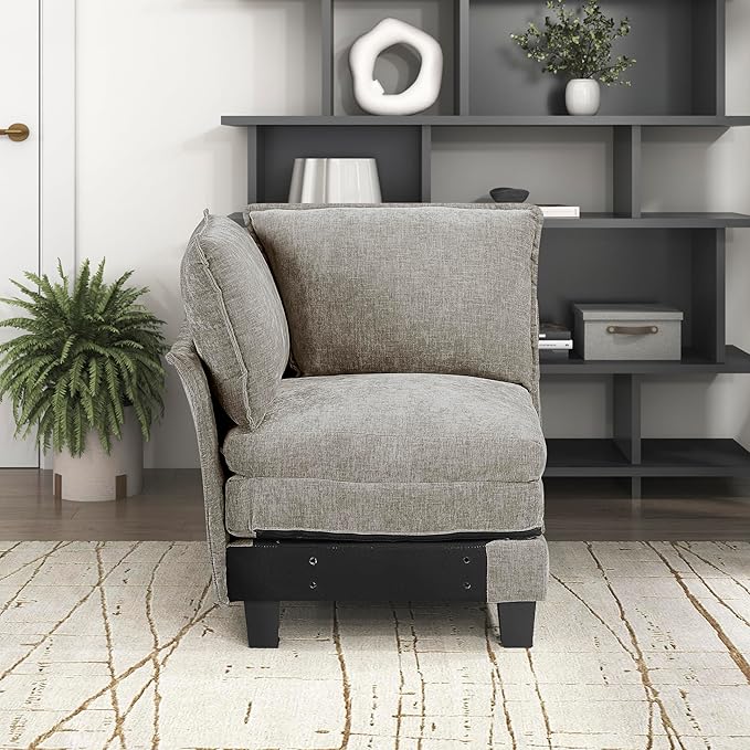 Lexicon Modular Sectional Sofa, Module for Sectional Couch, Corner Seat, Removable Cushion Cover, Soft Upholstery, Durable Frame, Customizable Comfort, Chenille Dark Pewter