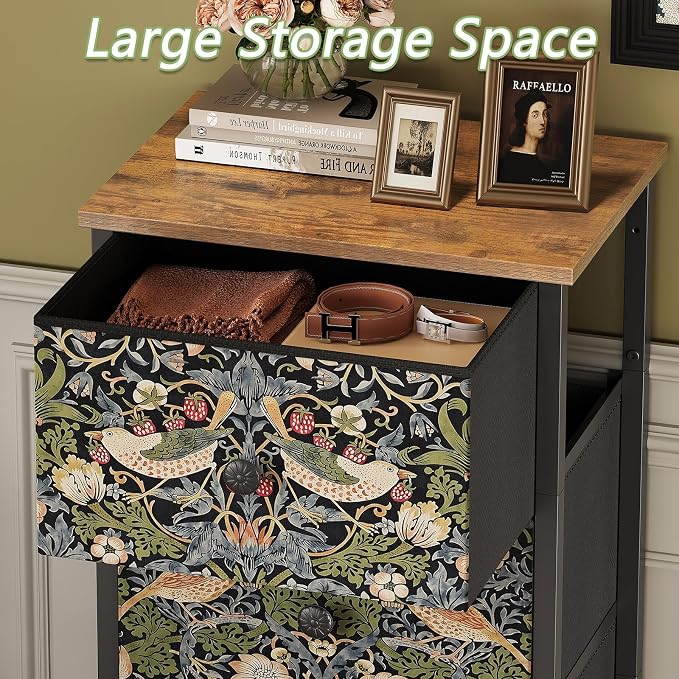 Dresser for Bedroom with 4 Drawer Strawberry Thief Dresser Vintage Storage Tower Unit Nightstand for Living Room Hallway Kids Room Closet Sturdy Steel Frame Wooden Top, Brown - Image 5