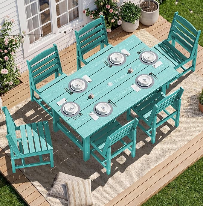 SERWALL Patio Dining Sets for 10 Person, HDPE Dining Set with 2 Tables, 8 Armless Chairs and 2 Armed Dining Chairs, Aruba - Image 8