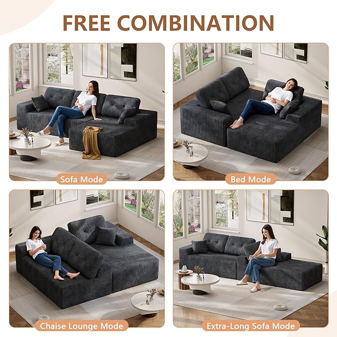 Ball & Cast 106" Modular Sectional Sofa, Convertible Cloud Couch with Deep Seat, Boneless L-Shaped Sectional, Flexible Modular Combination for Living Room, No Assembly (Gray, Right Facing Chaise)