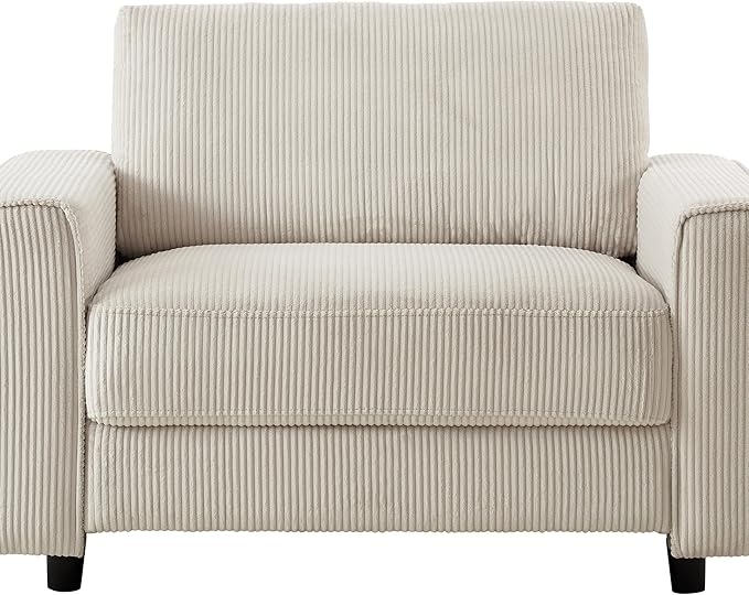AC Pacific Derek Modern Corduroy Accent Chair for Living Room, Tufted Arm Chair with Plush Upholstery, High-Density Foam, Sleek Black Legs, Durable Wooden Frame, Chair, Beige