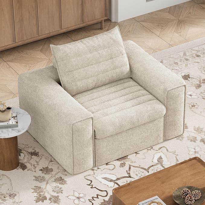 41.7" Single Cloud Sofa, Boneless Couch for Small Spaces, Modern Comfortable Upholstery Sofas with Pillows for Living Room, Apartment, Dorm, Office, Removable Cover, No Assembly Required, Apricot