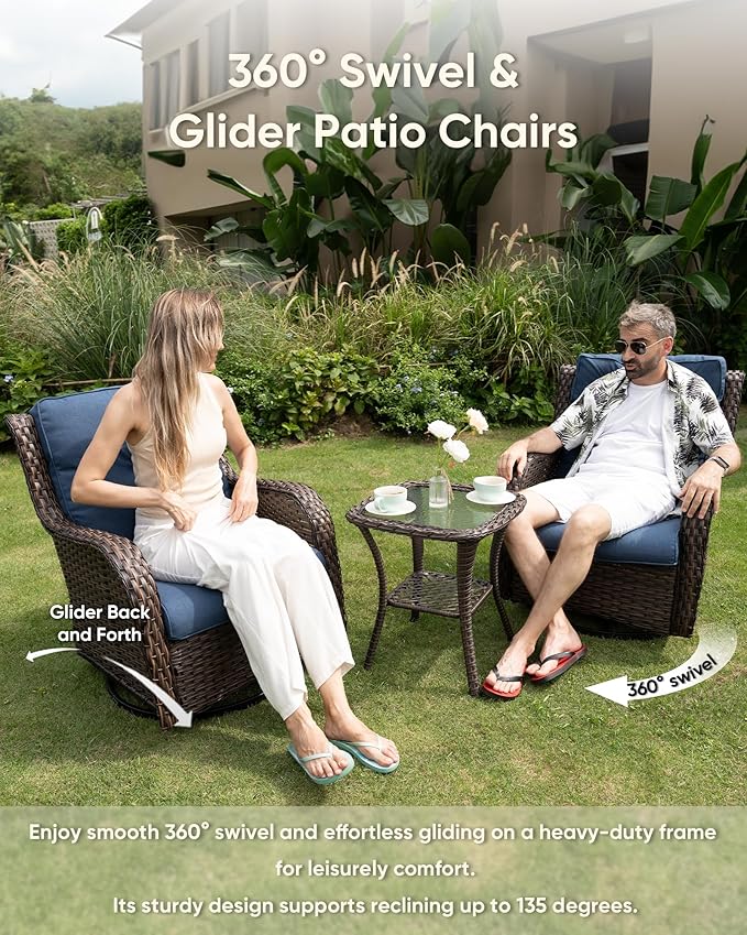 HUMMUH Patio Furniture 5 Pieces Outdoor Furniture Set Wicker Outdoor Sectional Sofa with Swivel Rocking Chairs,Patio Ottomans