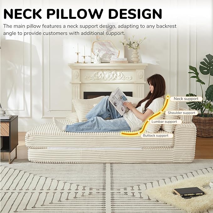 ERYE Oversized Round Sofa Chaise Daybed Comfy Corduroy Couch Boneless Sleeper Recliner Sofabed with 10 Pillows and Headrests