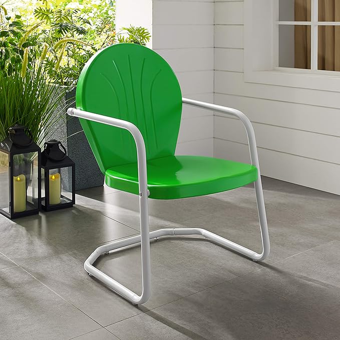 Crosley Furniture Griffith Outdoor Chair, Retro Metal Patio Chairs for Dining, Porch, Deck, Balcony, Grasshopper Green - Image 2