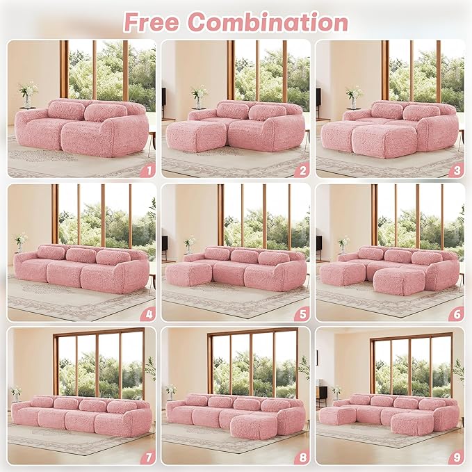 80.4-Inch Boneless Love Seat Couches in a Box, Modern 2 Seat Floor Modular Foam Cloud Sofa Faux Fur Loveseat Couch W/Angle Armrests for Home Apartments Bedroom