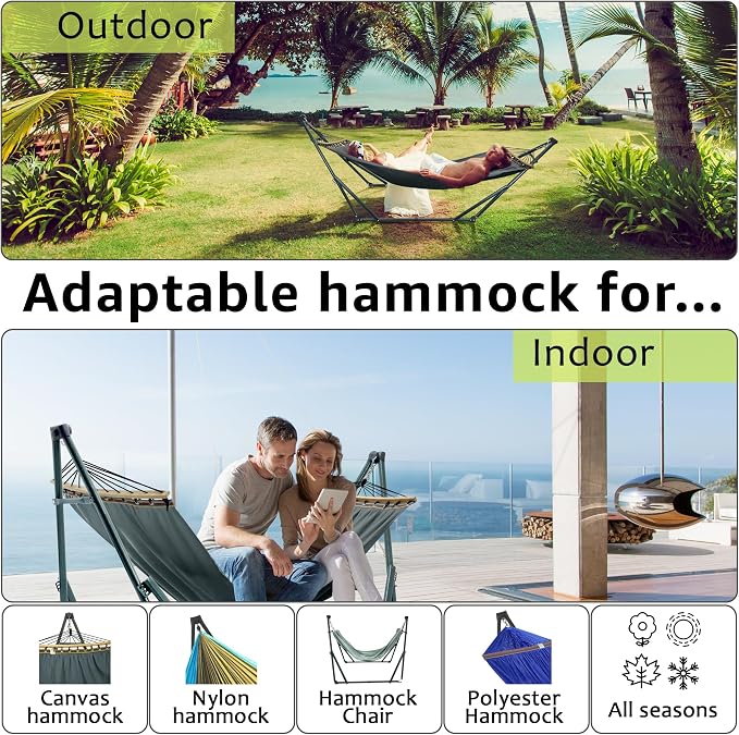 Tranquillo Universal Hammock with Stands Electro Static Coated Steel, Adjustable Foldable Hammock Stand with 2 Layered Polyester Net and Carry Bag for 2 Persons (Canvas - Grey) - Image 4