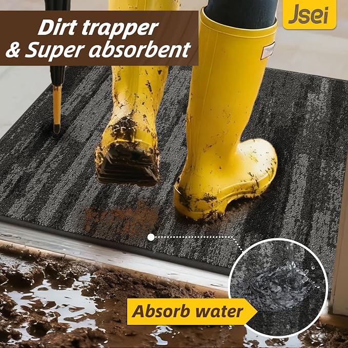 JSEI Dirt Trapper Door Mat 24"x36", Non-Slip Doormats Washable Entryway Mat, Welcome Floor Mat Absorbent Low Profile Dog Door Mats for Front Back Door, Wet Shoes & Paws, Light Gray - Image 6