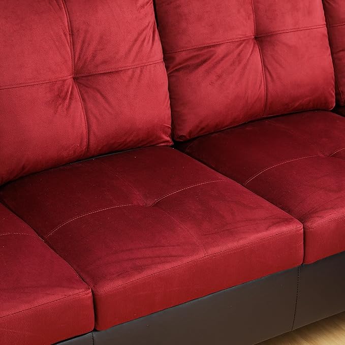 NicBex L Shaped Couch Sectional Couches for Living Room Morden Sofa Couch Upholstered Futon Sofa Bed with Chaise and Back Cushions for Reception Room and Apartment, Red and Black