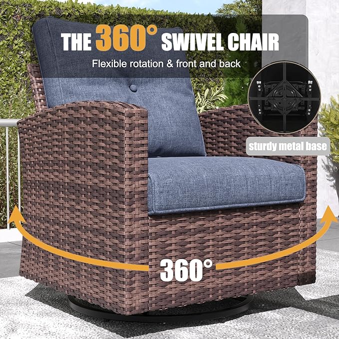 LayinSun 9 Pieces Patio Furniture Set with Swivel Chairs, Rattan Wicker Rocking Glide Chairs with Coffee Table Conversation Set