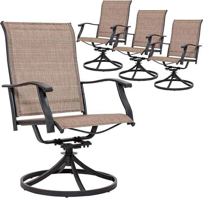 NUU GARDEN Patio Dining Chairs Set of 4, Swivel Patio Sling Chairs Set of 2 All-Weather Textilene Outdoor Chairs with Iron Frame for Outdoor Lawn Garden Backyard, Brown by NUUGARDENCORPORATION