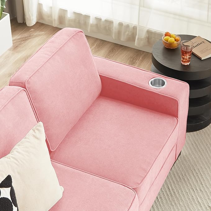 83" Modern Cloud Sofas for Living Room Bedroom, 3 Seat Modular Couch Soft Corduroy Upholstered Loveseat Couches with Cupholders for Home Apartment Office Studio