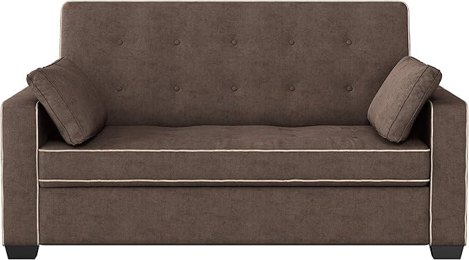 Serta Ainsley 72.6" Convertible Sleeper Sofa, Queen Size, Dreamcoil Comfort, Soft Woven Fabric, Java