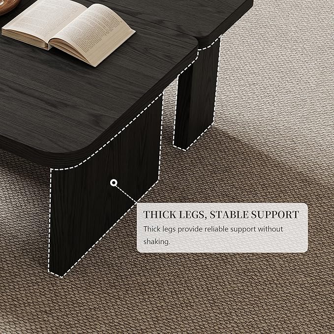 Black Wood Coffee Table, Free Adjustable Modern Living Room Table as Square, Rectangle, Irregular Tea Table, Couch Side Tabl e for Home Office