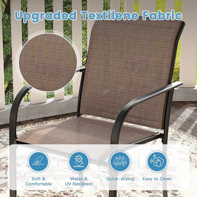 DIFY 5 Pieces Outdoor Patio Dining Set for 4, 38.6" Walnut Square Patio Table with Umbrella Hole and 4 Brown Stackable Sling Chairs, Outdoor Table and Chairs for Lawn Garden, Backyard - Image 5