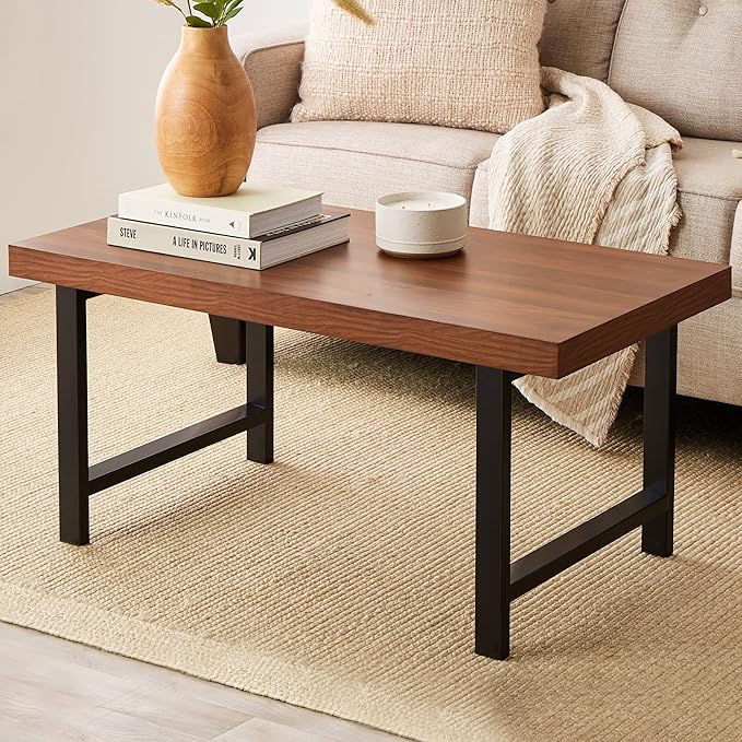 Best Choice Products 44in Modern Coffee Table Butcher Block Top Large Accent Table, Rectangular Wood Industrial Rustic Coffee Table for Living Room w/ 2in Metal Legs, 3in Tabletop - Brown