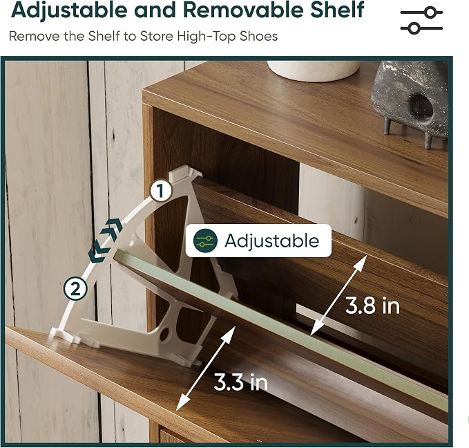Shoe Storage Cabinet with 2 Flip Drawers, 23.6"(W) Freestanding Shoe Organizer with Metal Handles for Entryway, Narrow Shoe Rack Cabinet - Image 4