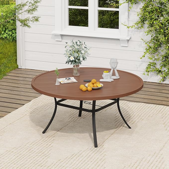 VICLLAX Round Outdoor Dining Set, Patio Table and Chairs Set Set of 10 Patio Stackable Chairs and 63" Outdoor Round Table with Umbrella Hole for Backyard Lawn Garden, Brown Chairs and Walnut Table - Image 5