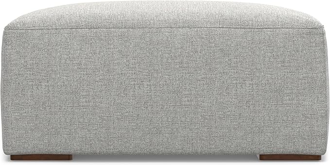 SIMPLIHOME Rex Ottoman - 34 inch Wide Upholstered Performance Fabric Square Ottoman in Pale Grey, Modern Bench for Living Room or Bedroom with High-Density Cushion, Assembled