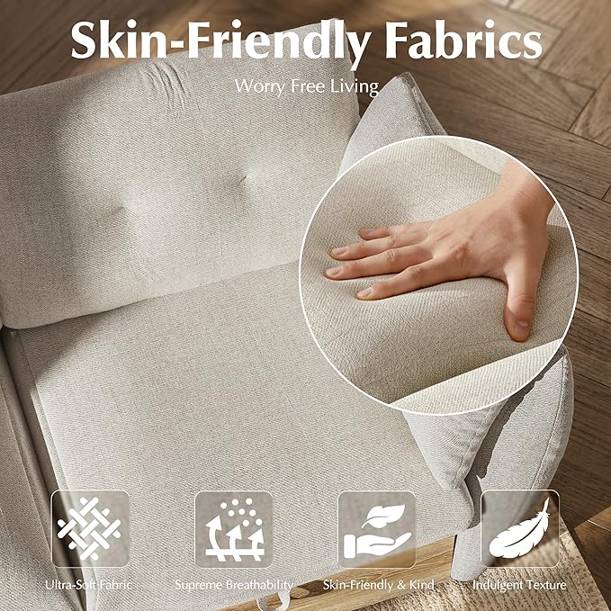 126" L Shaped Cloud Couch Sectional Modular Sofa with Storage, Cotton and Linen Fabrics Modern Oversized Deep Seat Sofa with Armrest Pillow, Easy Assembly for Living Room, Apartment, Ivory