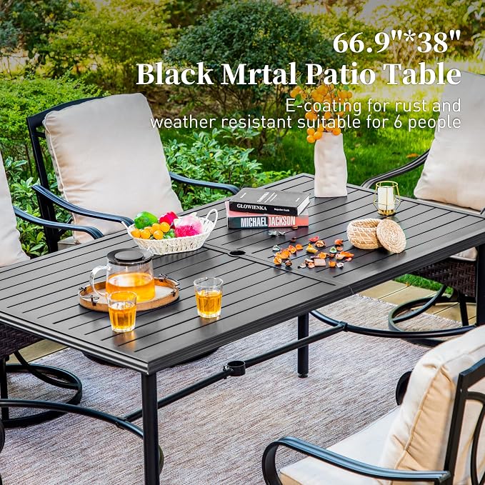 SUNSHINE VALLEY 7 Piece Patio Dining Sets for 6, Outdoor Table and Chairs with Cushioned Wicker Patio Dining Chairs & Black Dining Table (1.57-1.9”Umbrella Hole), Outdoor Dining Sets for Lawn Backyard - Image 7