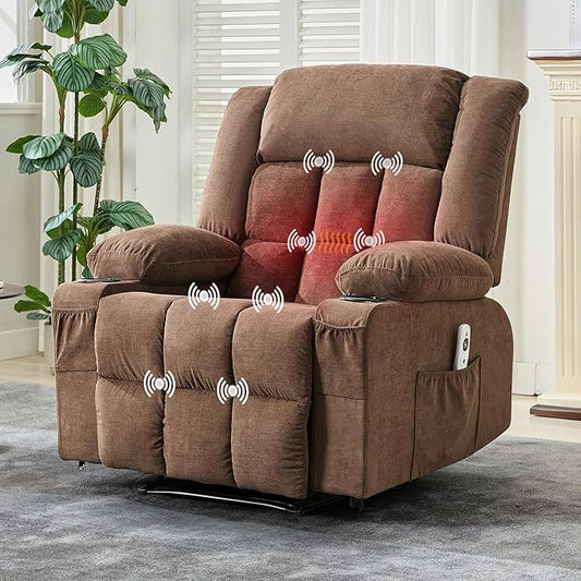Massage Recliner Chair for Adults with Vibration Lumbar Heat Wide Large Ergonomic Reclining Sofa with 8 Massage Nodes 3 Positions Side Pockets Cup Holders