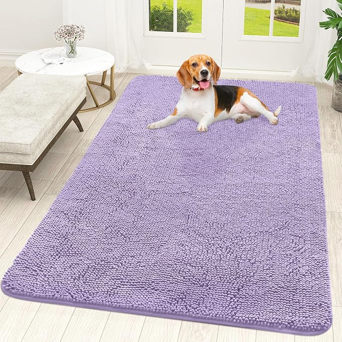 OLANLY Dog Door Mat for Muddy Paws 59x35, Absorbs Moisture and Dirt, Absorbent Non-Slip Washable Doormat, Quick Dry Chenille Mud Mat for Dogs, Entry Indoor Entryway Carpet for Inside Floor, Lavender by OLANLY
