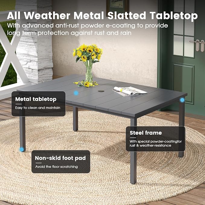 DIFY 7 Pieces Outdoor Patio Dining Set for 6, 63" Grey Rectangle Metal Dining Table and 6 Grey Stackable Sling Dining Chairs, Outdoor Table and Chairs for Lawn Garden Backyard Deck - Image 2